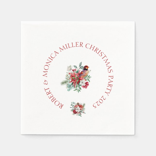 Joyful Vibe Christmas watercolors flowers, leaves Napkin (Front)