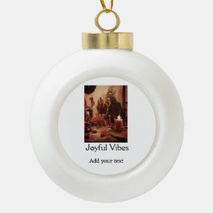 Joyful Vibes add family Christmas photo name simpl Ceramic Ball Christmas Ornament