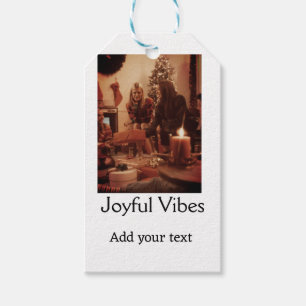 Joyful Vibes add family Christmas photo name simpl Gift Tags
