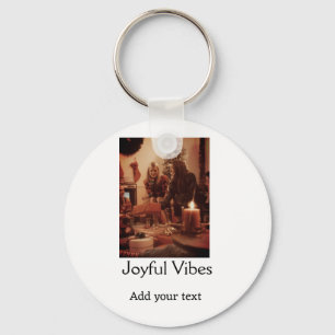 Joyful Vibes add family Christmas photo name simpl Key Ring