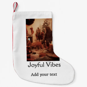 Joyful Vibes add family Christmas photo name simpl Small Christmas Stocking
