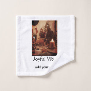 Joyful Vibes add family Christmas photo name simpl Wash Cloth