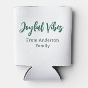 Joyful vibes christmas green holiday family name can cooler
