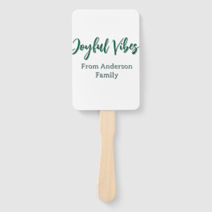 Joyful vibes christmas green holiday family name hand fan