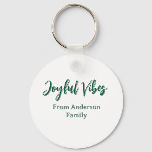 Joyful vibes christmas green holiday family name key ring