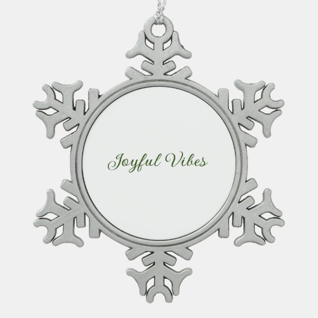 Joyful vibes christmas green holiday family name snowflake pewter christmas ornament (Front)