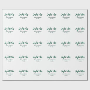 Joyful vibes christmas green holiday family name wrapping paper