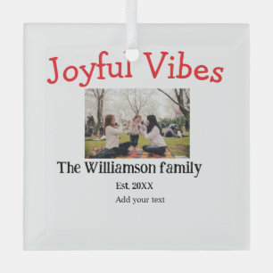 Joyful vibes Christmas holidays family photo gifts Glass Tree Decoration