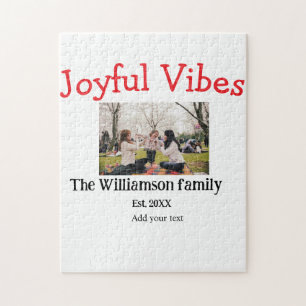 Joyful vibes Christmas holidays family photo gifts Jigsaw Puzzle