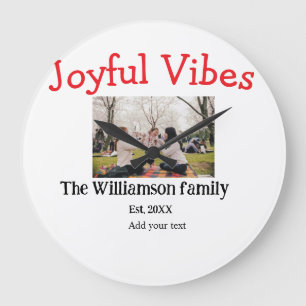Joyful vibes Christmas holidays family photo gifts Large Clock