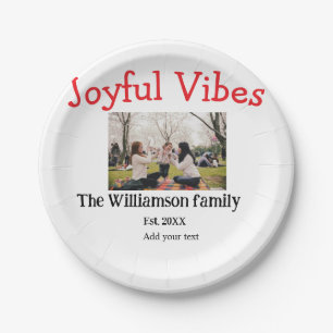 Joyful vibes Christmas holidays family photo gifts Paper Plate