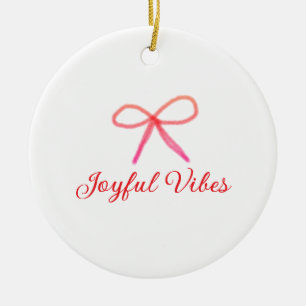 Joyful vibes christmas RED BOW holiday family name Ceramic Ornament