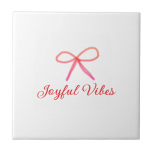 Joyful vibes christmas RED BOW holiday family name Ceramic Tile