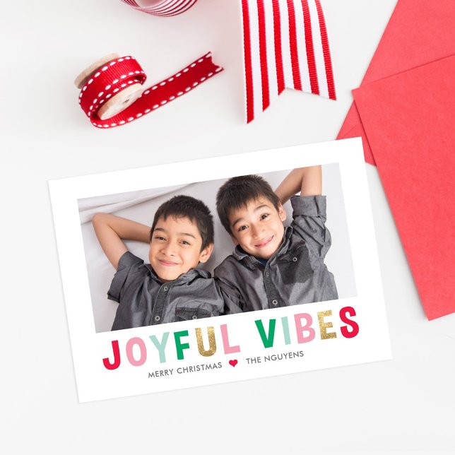 Joyful Vibes Editable Colour Holiday Photo Card (Creator Uploaded)