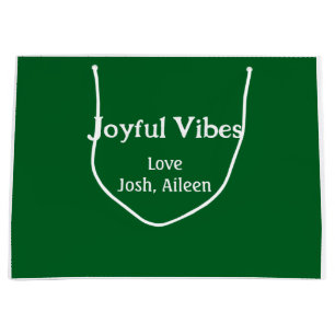 Joyful Vibes green Christmas holidays love family Large Gift Bag