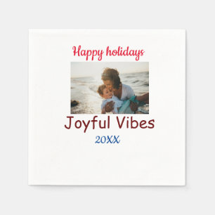 Joyful vibes happy holidays add family photo datec napkin