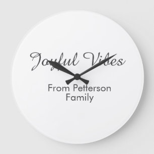 Joyful Vibes red Christmas add family name date Large Clock