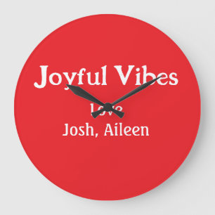 Joyful Vibes red Christmas holidays love family si Large Clock