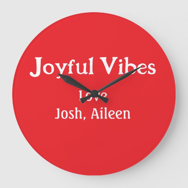 Joyful Vibes red Christmas holidays love family si Large Clock (Front)