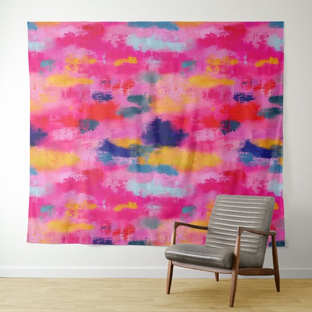 Joyful Vibrant Abstract Pink Tapestry (In Situ (Horizontal))