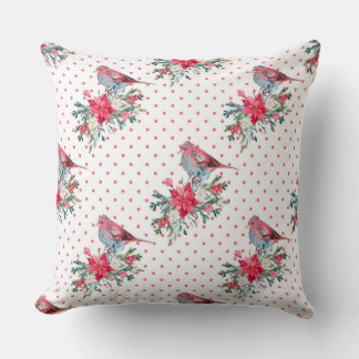 Joyful Vintage Christmas Birds Cushion