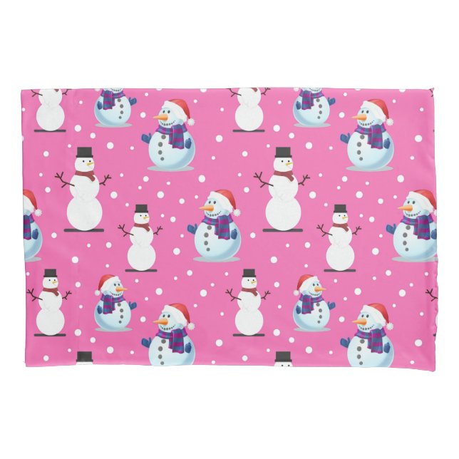 Joyful Vintage Snowmen Pink Background Pattern  Pillowcase (Front)