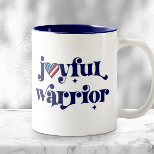 Joyful Warrior Navy Type USA Flag Heart Feminist Two-Tone Coffee Mug