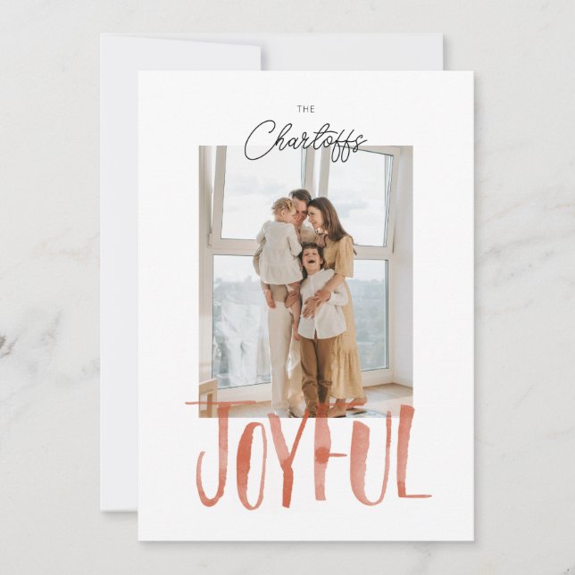Joyful Watercolor Brush Lettering Flat Holiday Card (Front)