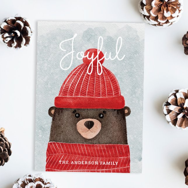 Joyful. Watercolor Christmas woodland bear animal Holiday Card (Creator Uploaded)