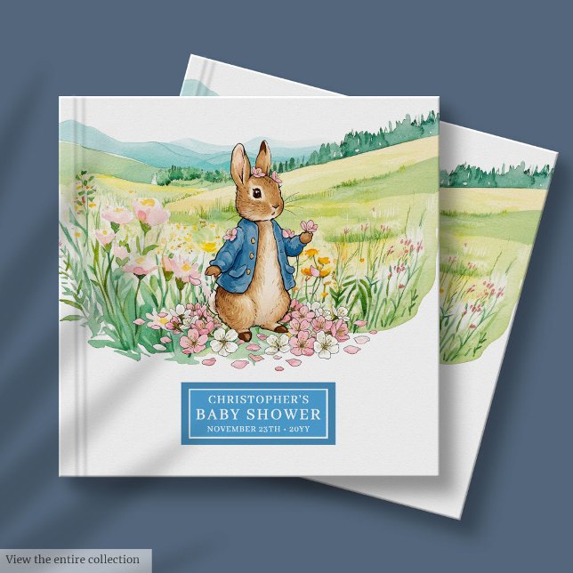Joyful Watercolor Rabbit Baby Shower Guest Book  (Joyful Watercolor Rabbit Baby Shower Guest Book Boy)