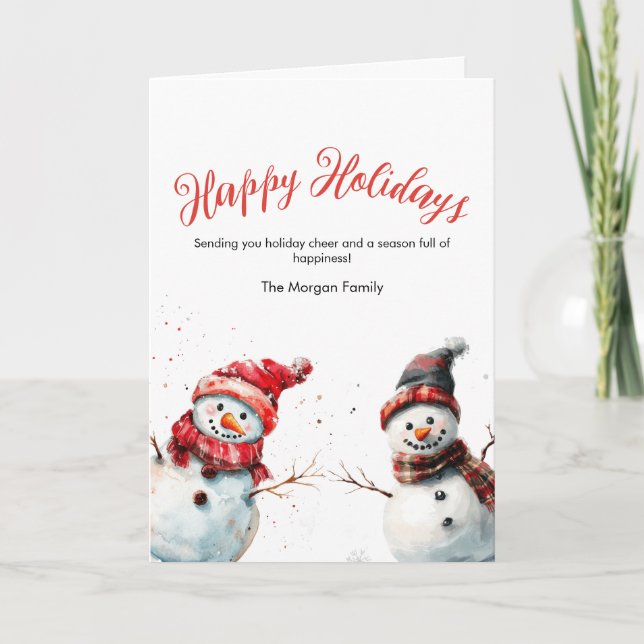 Joyful Watercolor Snowman Christmas Holiday Card (Front)