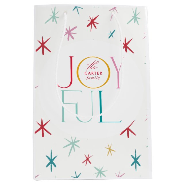 JOYFUL whimsical star modern colourful personalise Medium Gift Bag (Front)
