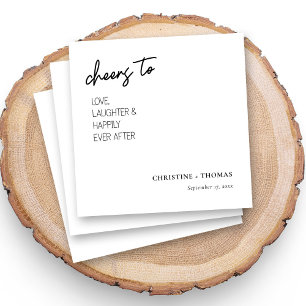 Joyful White Casual Rounded Script Cheers Wedding Napkin