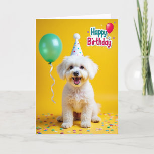 Joyful White Dog Birthday Card
