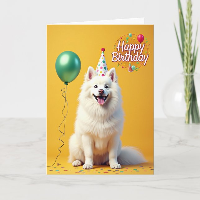 Joyful White Dog Hat Card (Front)