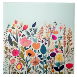 Joyful Wild Flowers - Colourful Floral Flower Ceramic Tile