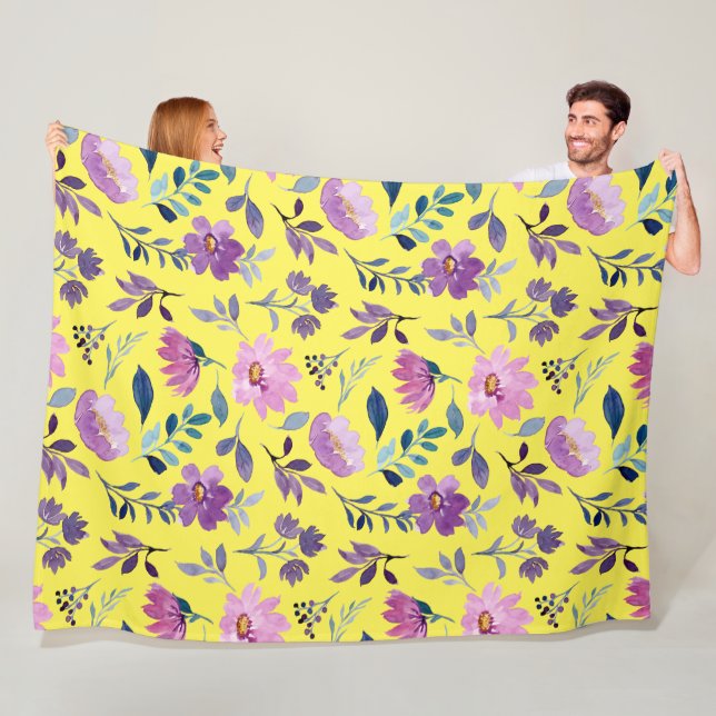 Joyful wildflower pattern Summer bright Yellow Fleece Blanket (In Situ)