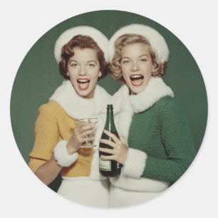 Joyful Winter Champagne Celebration Classic Round Sticker