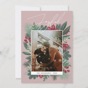Joyful. Winter Christmas botanical greenery photo Holiday Card