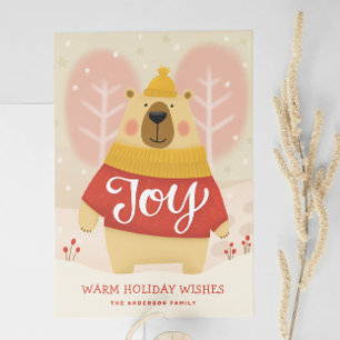 Joyful Winter Cosy Bear   Cute Animal Christmas Holiday Card