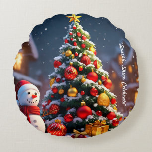 "Joyful Winter Nights" Round Cushion