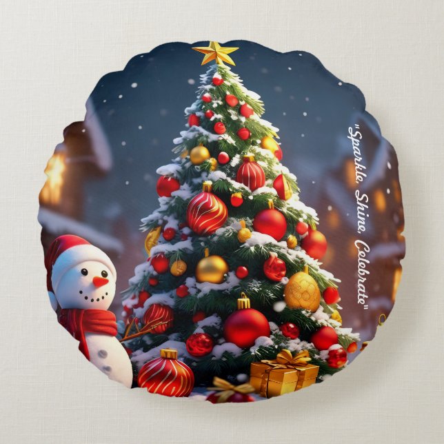 "Joyful Winter Nights" Round Cushion (Front)
