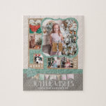 Joyful Wishes Christmas 6 Custom Photo Collage Jigsaw Puzzle<br><div class="desc">Modern & Chic Joyful Wishes Christmas 6 Custom Photo Collage Puzzle. With fun modern fonts, Faux Rose gold foil & Teal Glitter Frames & borders, a blush snowflake background, with grey & rose gold lattice base! Replace with your photos and send a special personalised christmas greeting to family and friends!...</div>