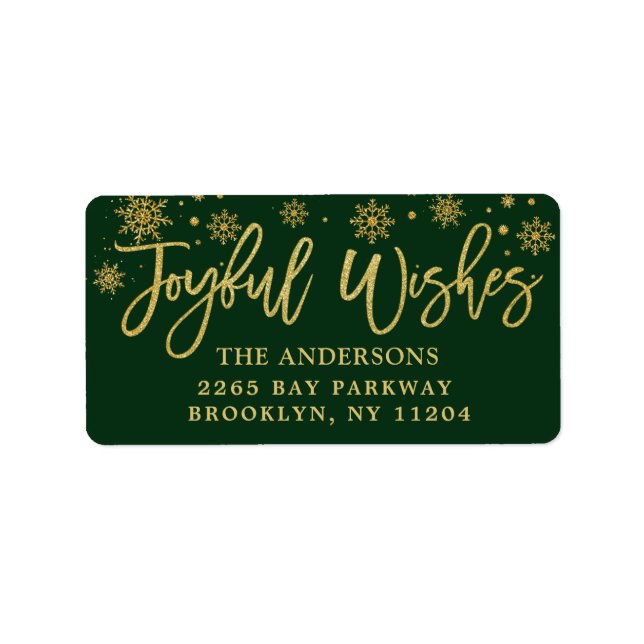 Joyful Wishes Faux Gold & Burgundy Holiday Address Label (Front)