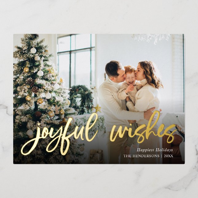 Joyful Wishes Photo Christmas Foil Holiday Postcar (Front)