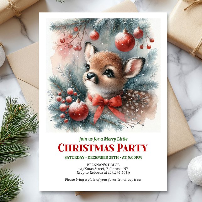 Joyful woodland deer Christmas kids invite printab (Joyful woodland deer Christmas kids invite printable editable card)