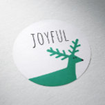 Joyful Woodland Reindeer | Green Nordic Christmas Classic Round Sticker<br><div class="desc">Add a touch of holiday cheer with this green “Joyful” Christmas sticker, featuring a hand drawn woodland reindeer and festive message. The charming forest design makes it perfect for kids’ gifts, winter parties, or cosy Christmas wrapping. Ideal as a gift tag, envelope seal, party favour label, or stocking stuffer sticker....</div>