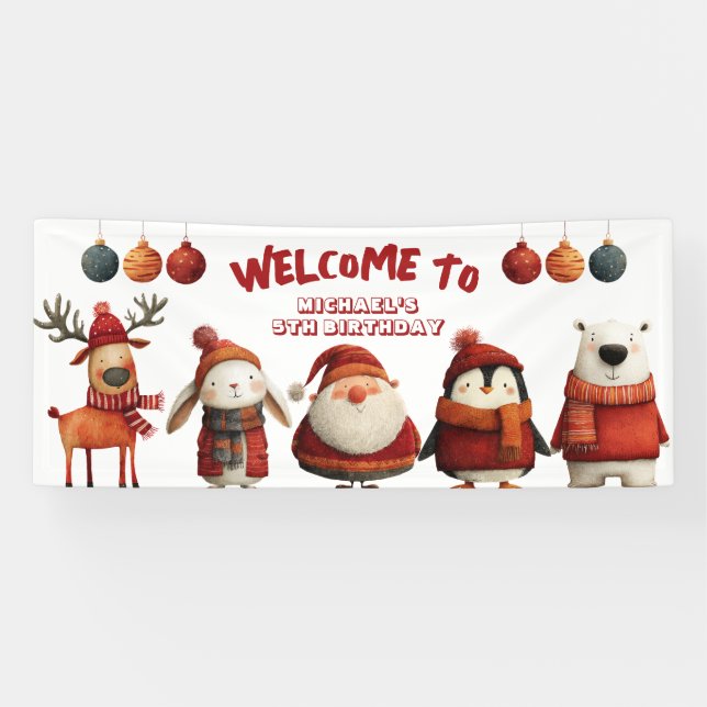 Joyful Xmas Animals Festive Kids' Birthday Welcome Banner (Horizontal)