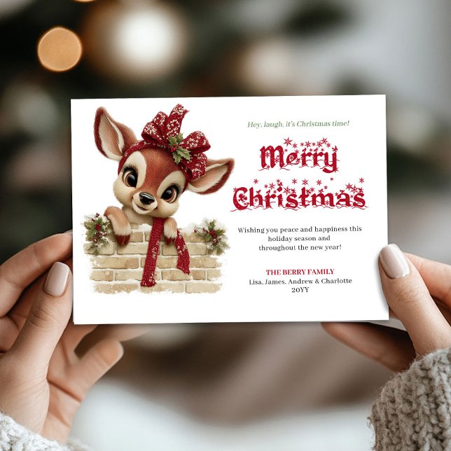 Joyful Xmas peeking baby reindeer winter card (Joyful Xmas peeking baby reindeer winter card)