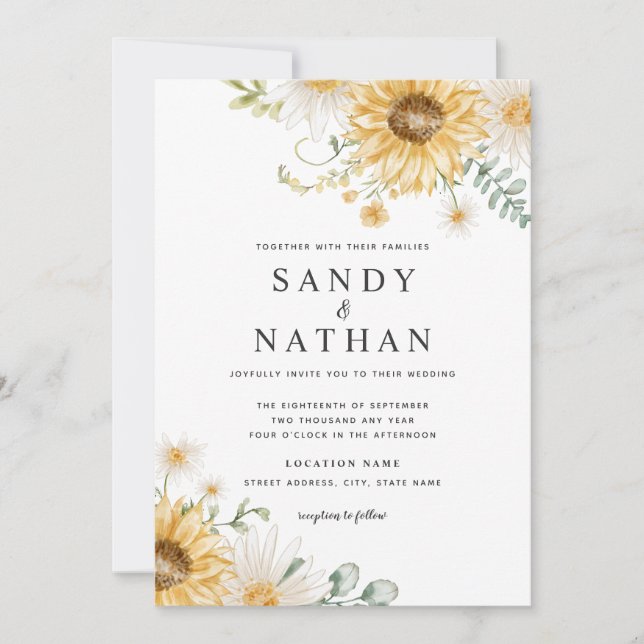 Joyful Yellow Sunflower Wedding Invitation (Front)